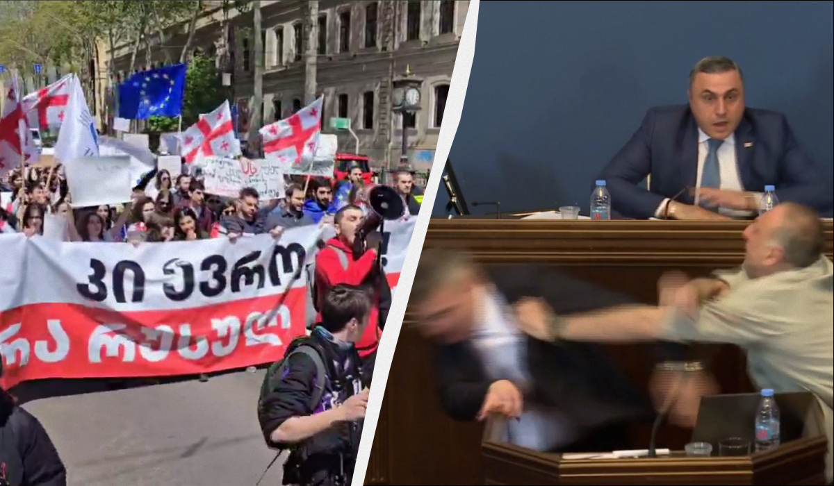 В Грузии протесты, а депутаты подрались в парламенте из-за “российского закона” (видео)