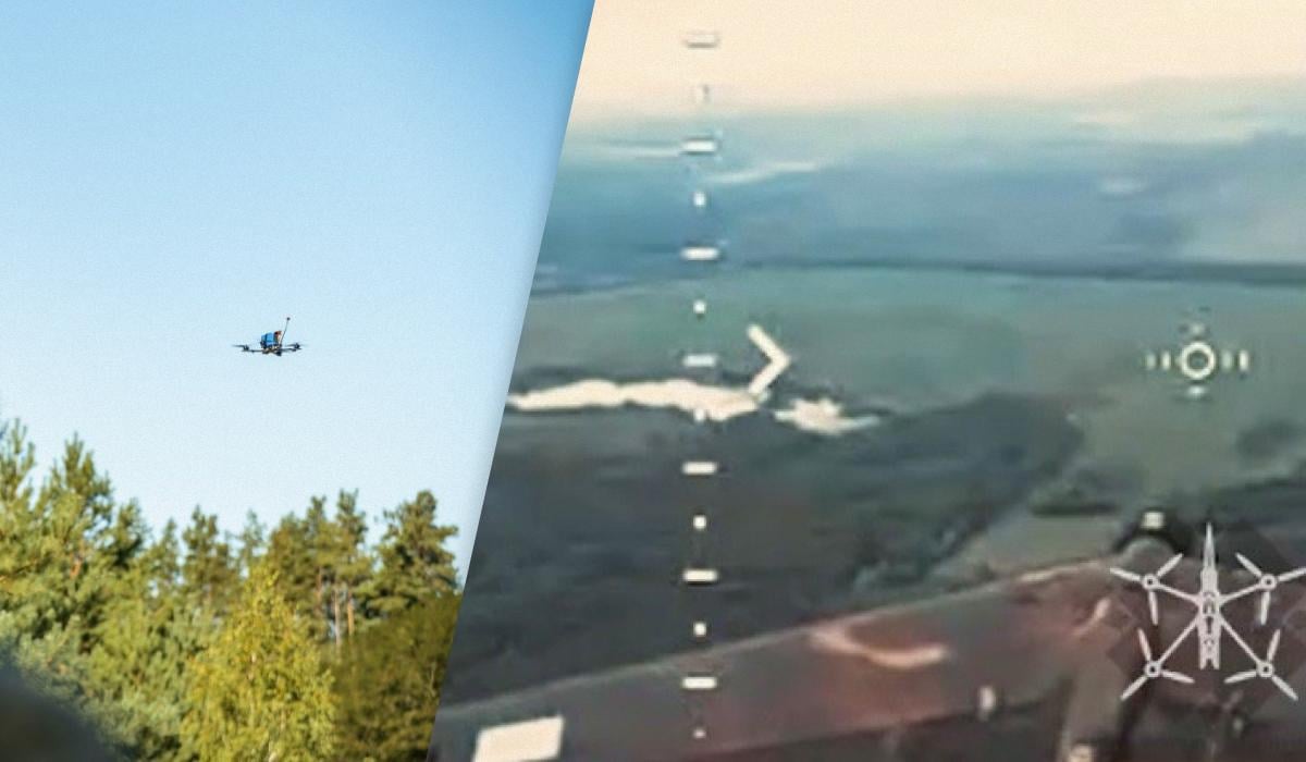 Украинский FPV-дрон “посадил” одновременно два вражеских БпЛА (видео)