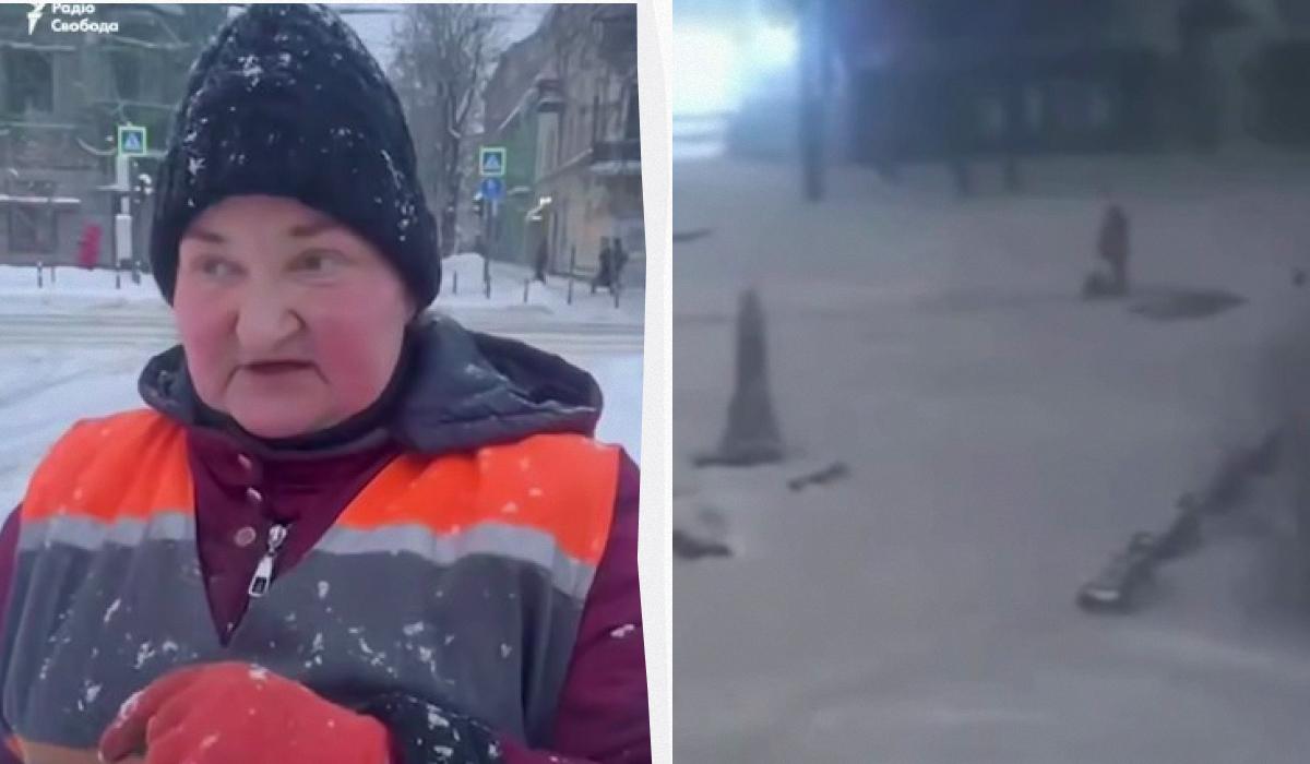 Сеть покорило видео с коммунальщицей, которая чистила снег во время удара “Шахеда” во Львове
